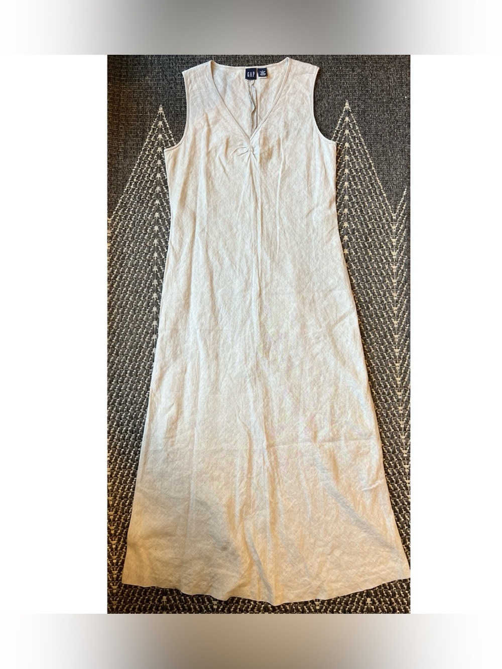 Vintage Y2K GAP Linen Maxi Sleeveless Tank Dress Women Khaki Taupe V Neck sz 8